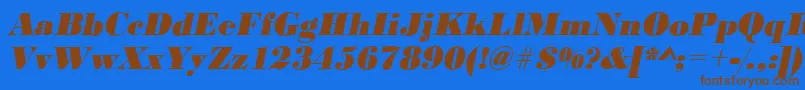 フォントBodonistdXboldItalic – 茶色の文字が青い背景にあります。