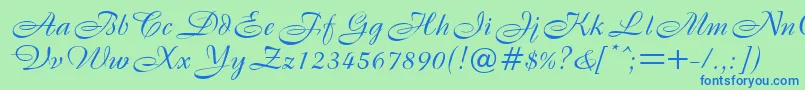 B820ScriptRegular-fontti – siniset fontit vihreällä taustalla