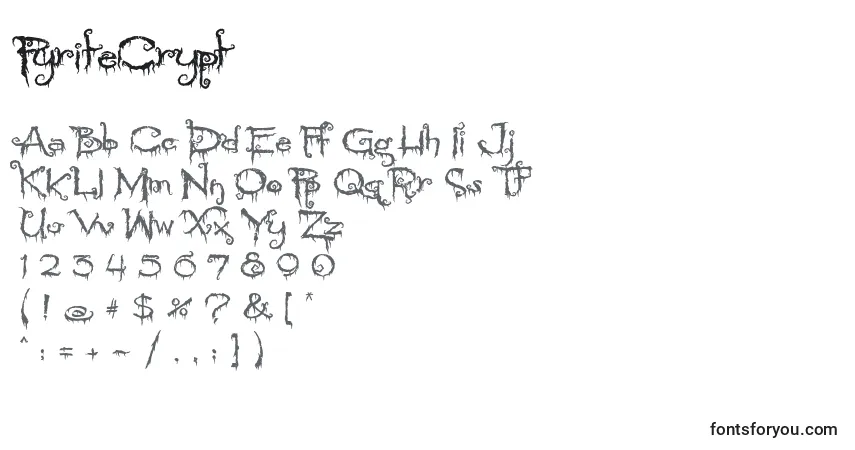 A fonte PyriteCrypt (83894) – alfabeto, números, caracteres especiais