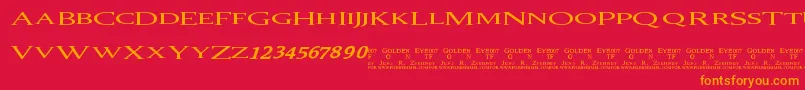 007Goldeneye-Schriftart – Orangefarbene Schriften auf rotem Hintergrund