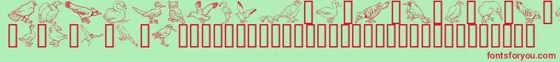 GeBirdsOfAFeather-fontti – punaiset fontit vihreällä taustalla