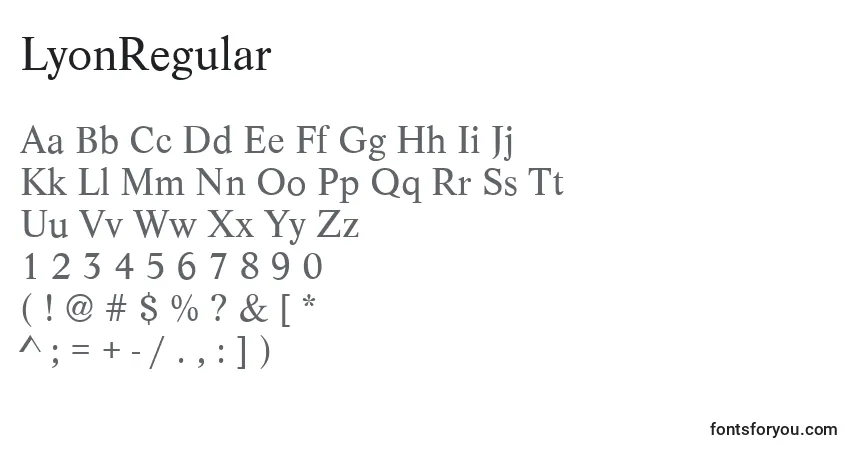A fonte LyonRegular – alfabeto, números, caracteres especiais