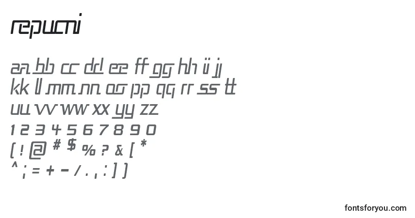 Schriftart Repucni – Alphabet, Zahlen, spezielle Symbole