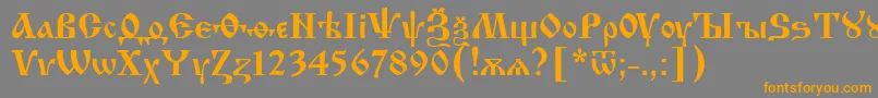 フォントIzh – オレンジの文字は灰色の背景にあります。