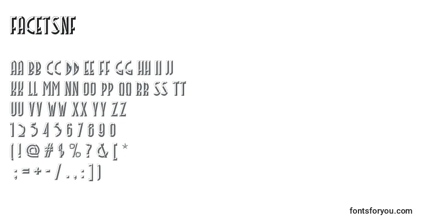 Czcionka Facetsnf – alfabet, cyfry, specjalne znaki