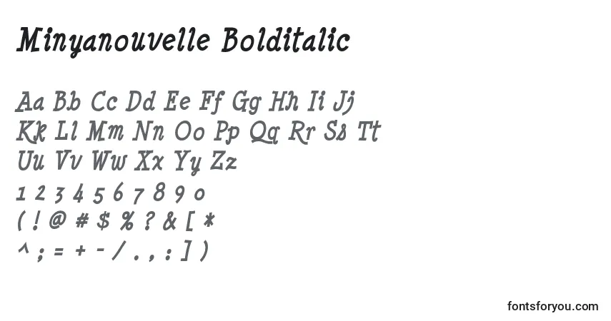 Schriftart Minyanouvelle Bolditalic – Alphabet, Zahlen, spezielle Symbole
