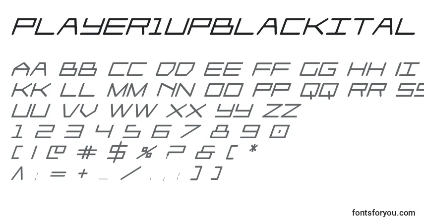 Player1upblackitalフォント–アルファベット、数字、特殊文字