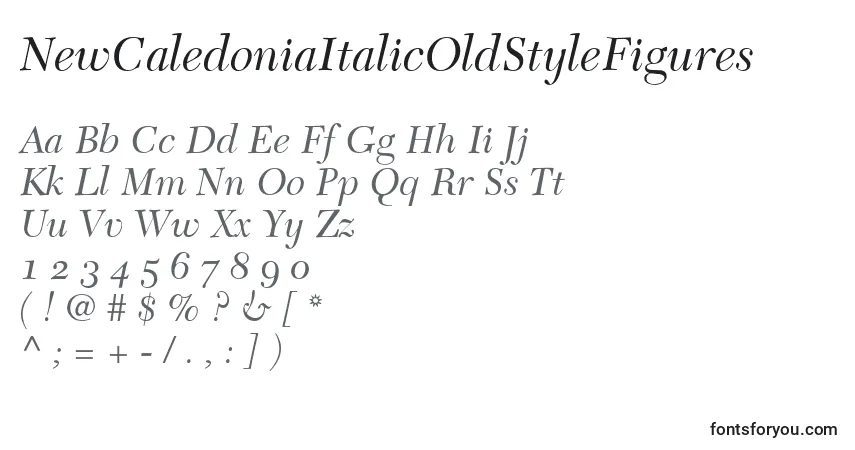 Schriftart NewCaledoniaItalicOldStyleFigures – Alphabet, Zahlen, spezielle Symbole