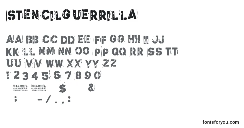 A fonte StencilGuerrilla – alfabeto, números, caracteres especiais