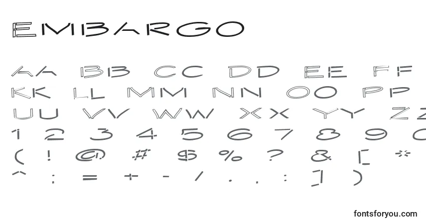 Шрифт Embargo – алфавит, цифры, специальные символы