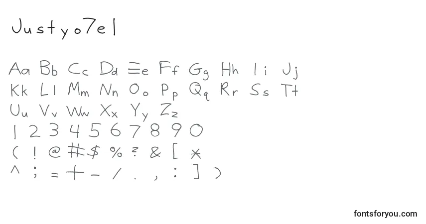 Justyo7e1フォント–アルファベット、数字、特殊文字