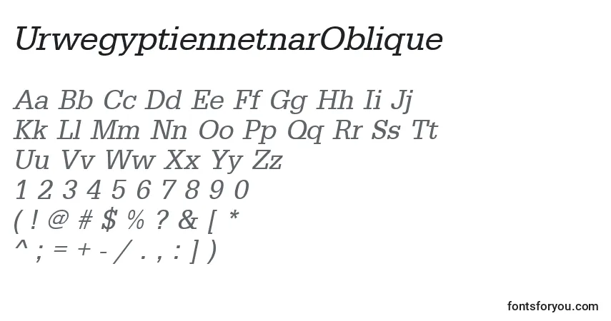 Fuente UrwegyptiennetnarOblique - alfabeto, números, caracteres especiales