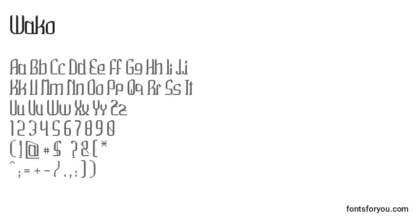 Schriftart Wako – Alphabet, Zahlen, spezielle Symbole