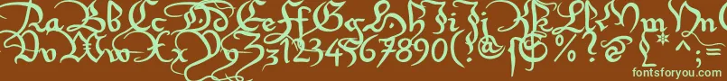 フォントXirwena1 – 緑色の文字が茶色の背景にあります。