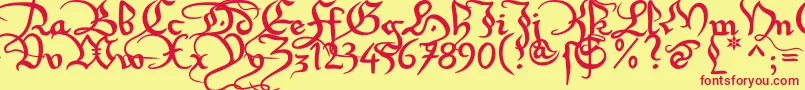 Fonte Xirwena1 – fontes vermelhas em um fundo amarelo