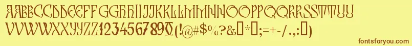 フォントZamolxisIii – 茶色の文字が黄色の背景にあります。