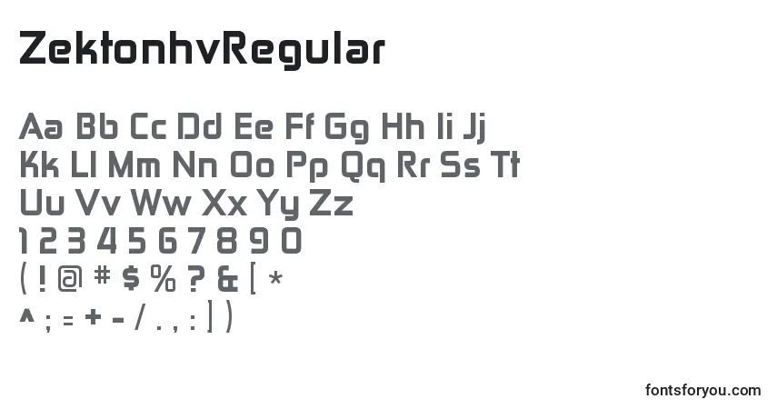 Schriftart ZektonhvRegular – Alphabet, Zahlen, spezielle Symbole
