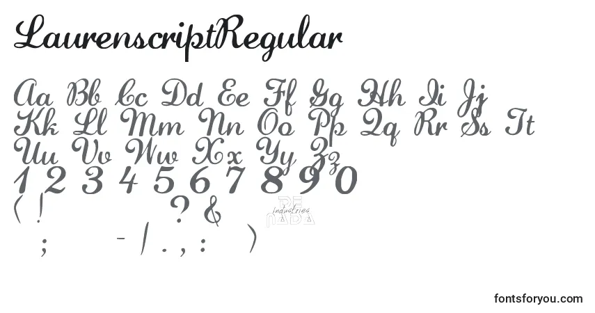 A fonte LaurenscriptRegular – alfabeto, números, caracteres especiais