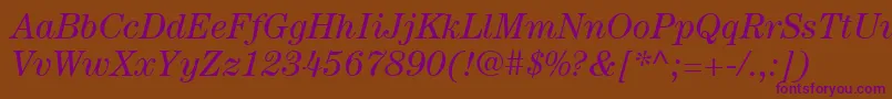 ItcCenturyLtBookItalic-Schriftart – Violette Schriften auf braunem Hintergrund