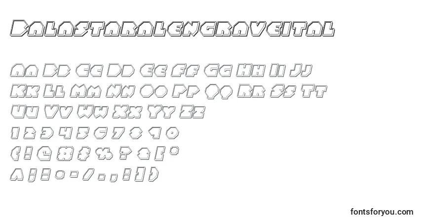 Schriftart Balastaralengraveital – Alphabet, Zahlen, spezielle Symbole