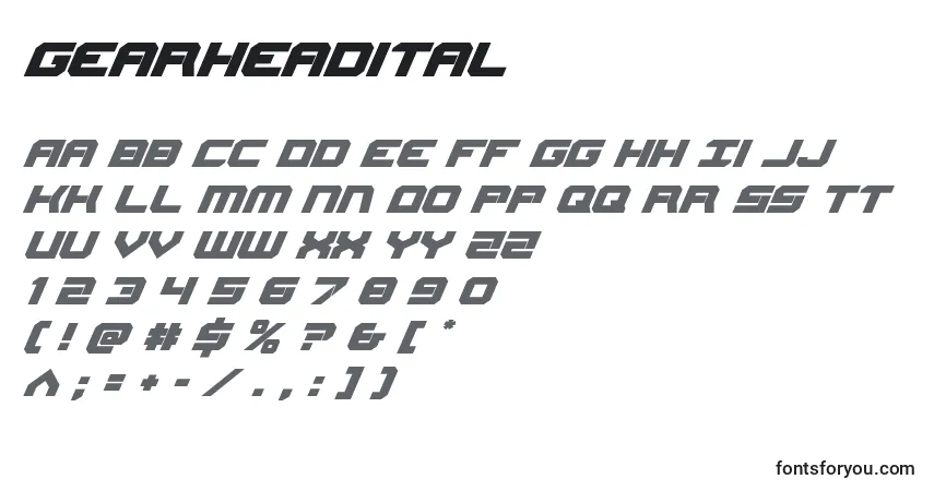 Gearheadital Font – alphabet, numbers, special characters