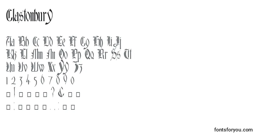 A fonte Glastonbury – alfabeto, números, caracteres especiais