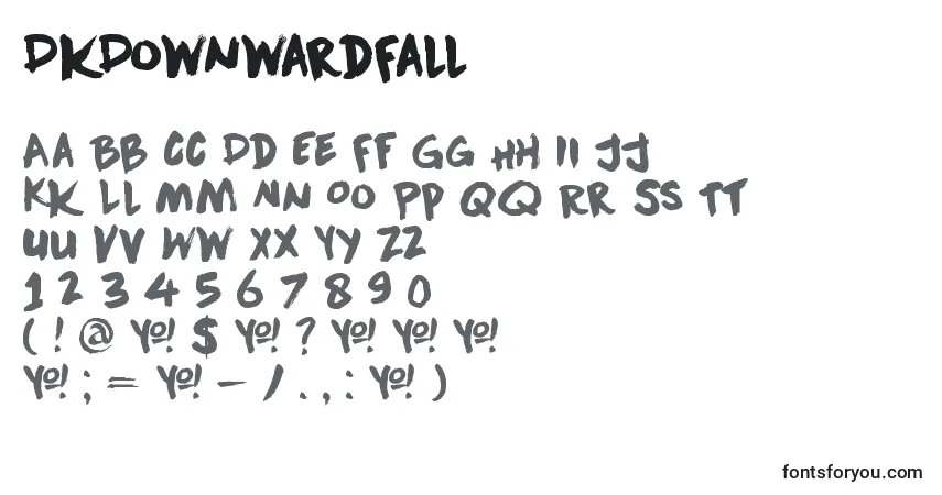 Czcionka DkDownwardFall – alfabet, cyfry, specjalne znaki