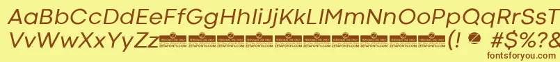 フォントCodecColdRegularItalicTrial – 茶色の文字が黄色の背景にあります。