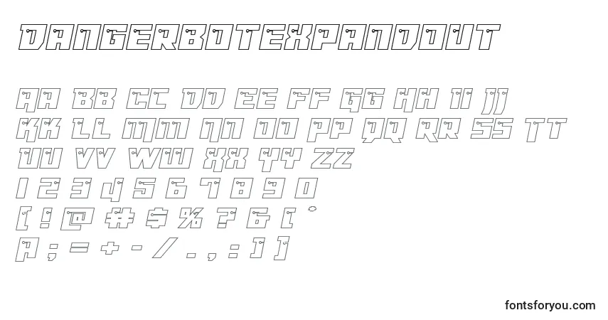 Czcionka Dangerbotexpandout – alfabet, cyfry, specjalne znaki