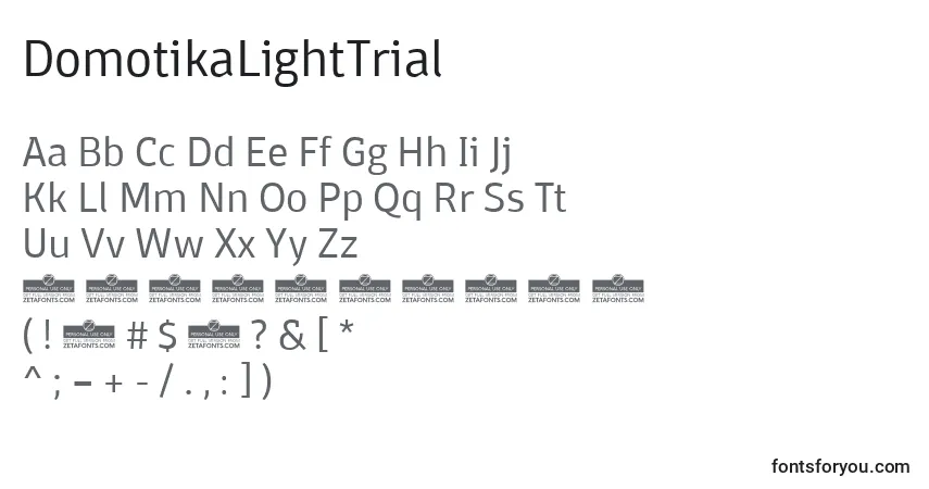 Czcionka DomotikaLightTrial – alfabet, cyfry, specjalne znaki