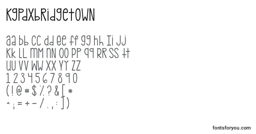 A fonte Kgpdxbridgetown – alfabeto, números, caracteres especiais