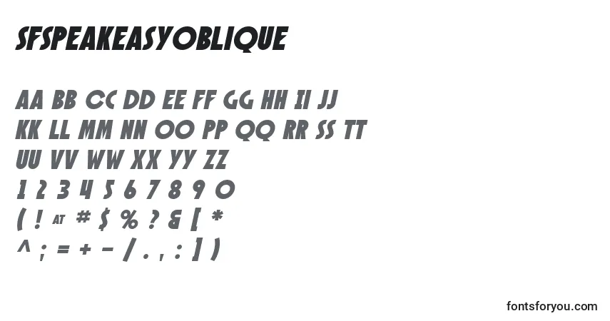 Czcionka SfSpeakeasyOblique – alfabet, cyfry, specjalne znaki