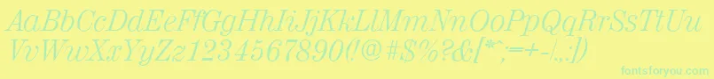 Fonte ValenciaserialLightItalic – fontes verdes em um fundo amarelo