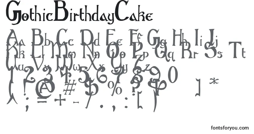 Schriftart GothicBirthdayCake (83972) – Alphabet, Zahlen, spezielle Symbole