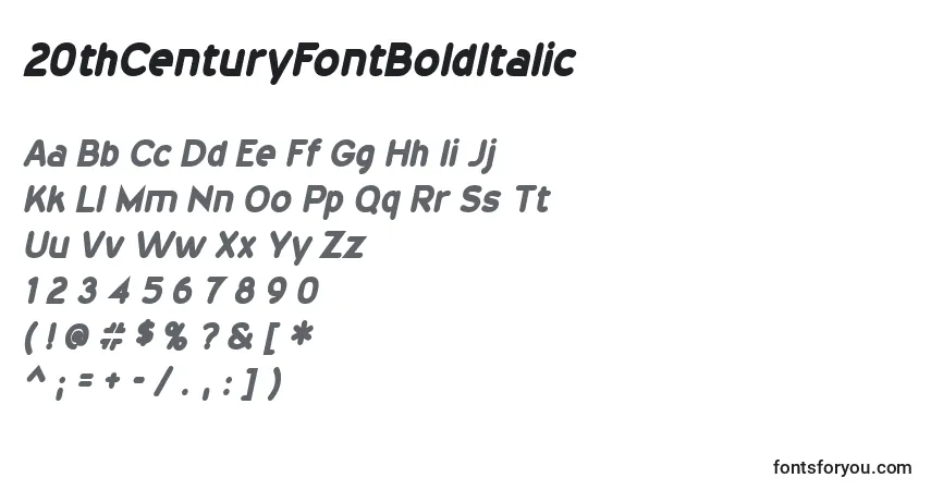 Czcionka 20thCenturyFontBoldItalic – alfabet, cyfry, specjalne znaki