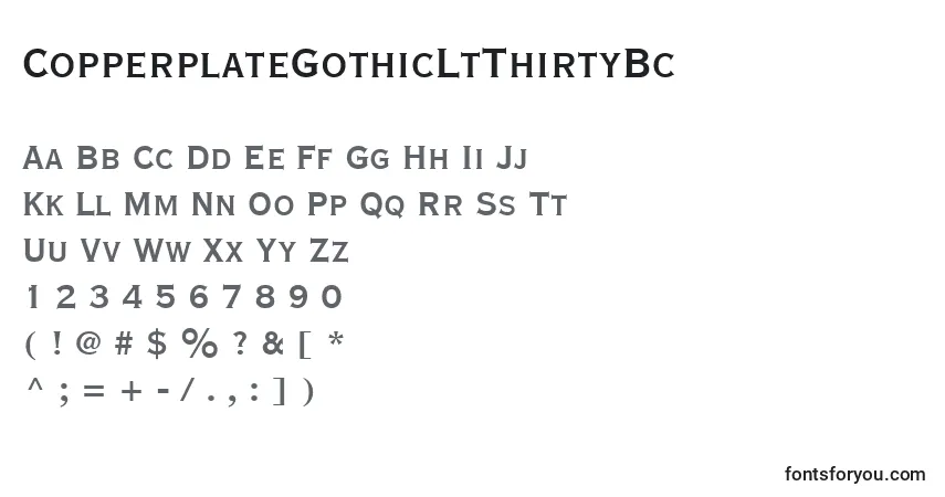 A fonte CopperplateGothicLtThirtyBc – alfabeto, números, caracteres especiais