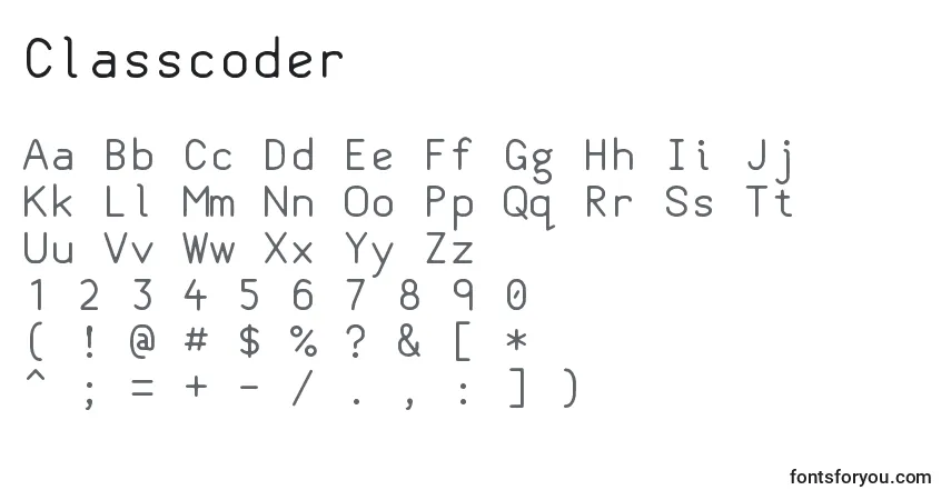 Classcoder-fontti – aakkoset, numerot, erikoismerkit