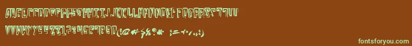 フォントRussianline – 緑色の文字が茶色の背景にあります。