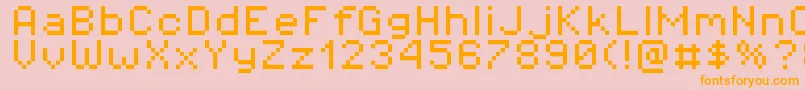 Czcionka Pixeloperator8 – pomarańczowe czcionki na różowym tle