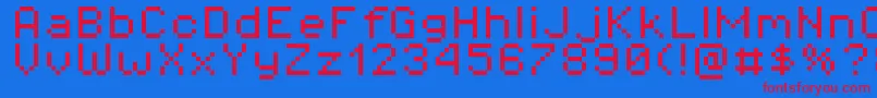 Czcionka Pixeloperator8 – czerwone czcionki na niebieskim tle