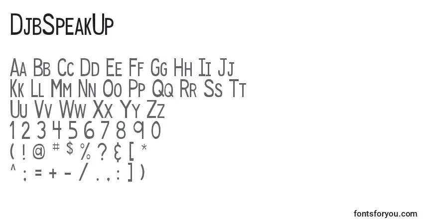 Czcionka DjbSpeakUp – alfabet, cyfry, specjalne znaki