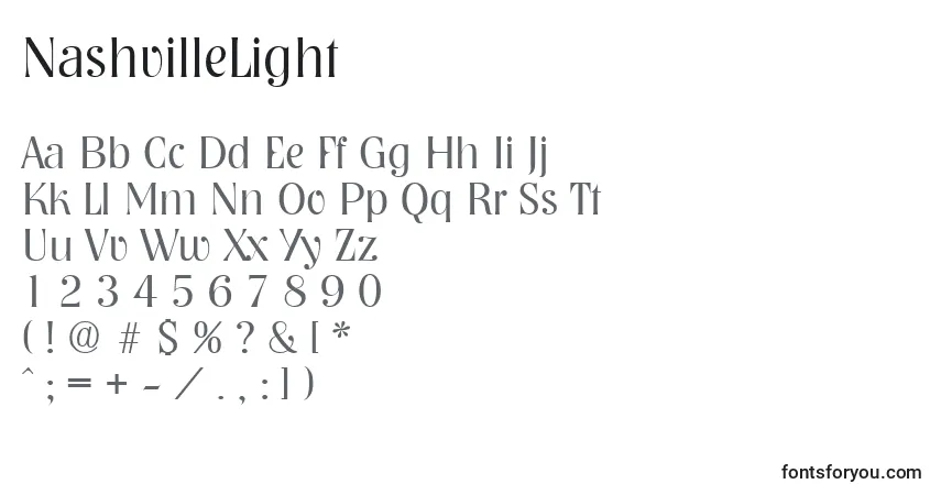 Шрифт NashvilleLight – алфавит, цифры, специальные символы