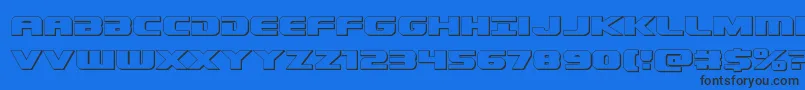 Dekaranger3D-Schriftart – Schwarze Schriften auf blauem Hintergrund