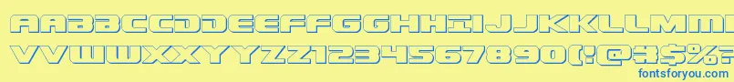 Dekaranger3D-Schriftart – Blaue Schriften auf gelbem Hintergrund