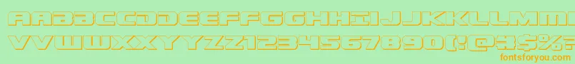 Dekaranger3D-Schriftart – Orangefarbene Schriften auf grünem Hintergrund