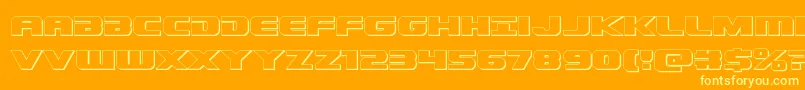 Dekaranger3D-Schriftart – Gelbe Schriften auf orangefarbenem Hintergrund