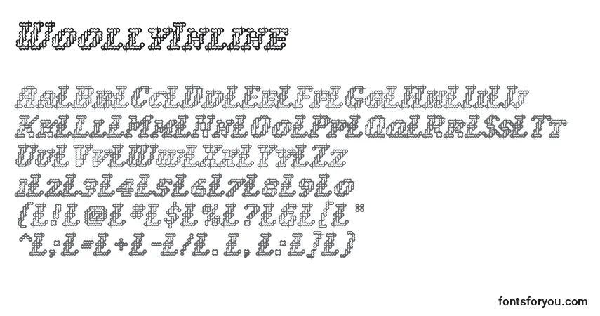 Czcionka WoollyInline – alfabet, cyfry, specjalne znaki