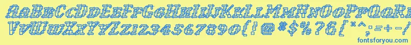 WoollyInline Font – Blue Fonts on Yellow Background