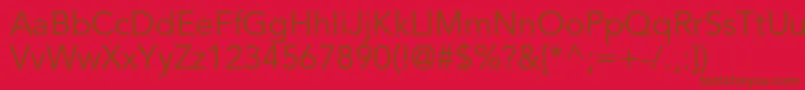 AvenirltstdBook-Schriftart – Braune Schriften auf rotem Hintergrund