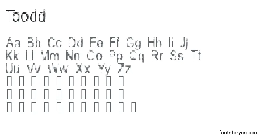 Schriftart Toodd – Alphabet, Zahlen, spezielle Symbole